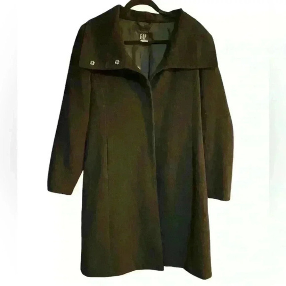 GAP Medium Wool/Nylon/Cashmere Black Snap Ons Shawl Collar Coat A-Shape Jacket